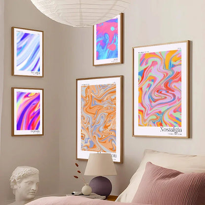 Affiche imprimée avec ouverture de Halo de couleur, mode nordique, rose, violet, vert, peinture sur toile, couloir, salon, décoration murale de la maison
