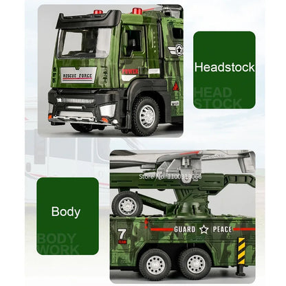 1:32 Military Drone Launch Vehicle Toys Cars Alloy Models Wheel Pull Back with Light Sound Miniature Car for Boys Birthday Gifts