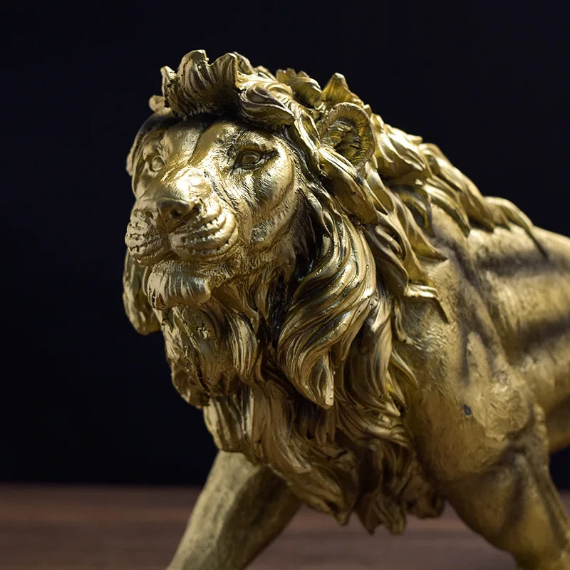 Golden Lion King Action Figure Resin Ornament Home Office Desktop Animal Statue Decoration Room Decor Gifts For Boyfriend