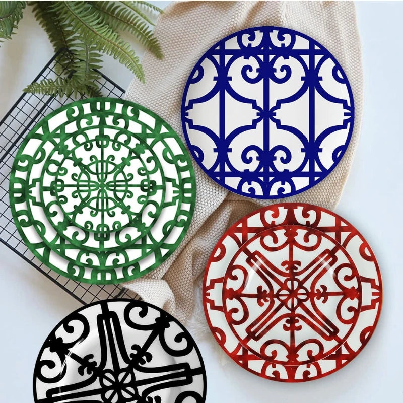 Ceramic Plate Hand-Painted Red Art Creative Round Ins Style Tableware H Dinner Plates Set Charger Plates for Wedding Pasta