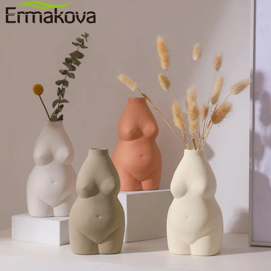 ERMAKOVA Kreative Körper-Blumenvase, weiblicher Körper, Keramikvase für Dekor, Kunstvase, Blumenarrangement, Vase für Heim- und Bürodekoration
