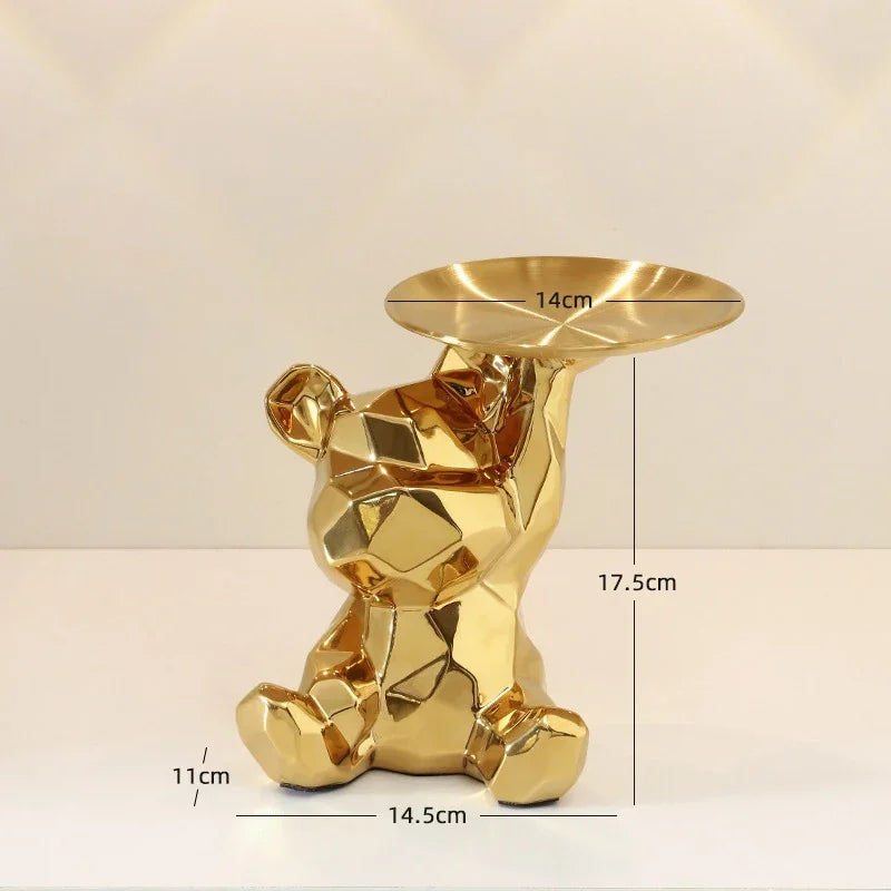 Ceramic Geometric Bear Ornament Coin Bank Home Living Room Desktop Remote Control Key Storage Tray Decorative Statue Gift