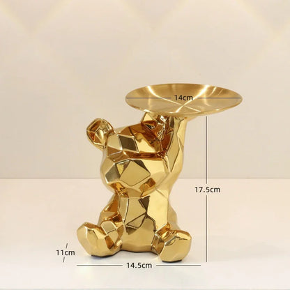 Ceramic Geometric Bear Ornament Coin Bank Home Living Room Desktop Remote Control Key Storage Tray Decorative Statue Gift