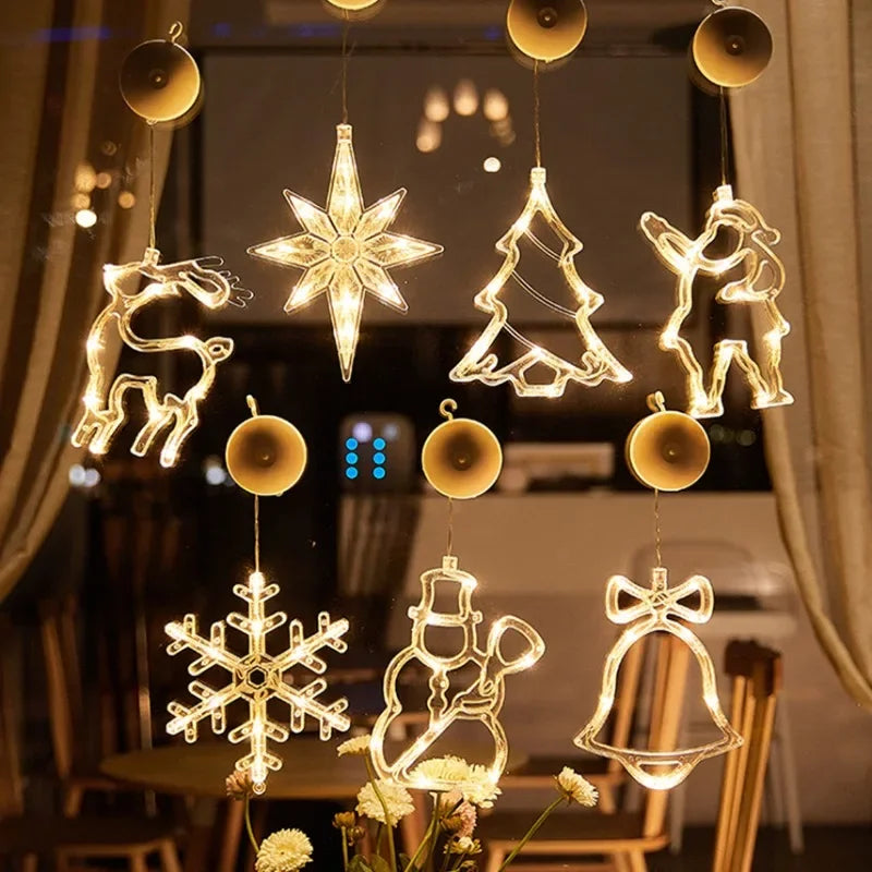 Lumières de noël LED flocons de neige, décoration de noël, lampe à ventouse suspendue, ornements de fenêtre, décoration de maison, décor de noël
