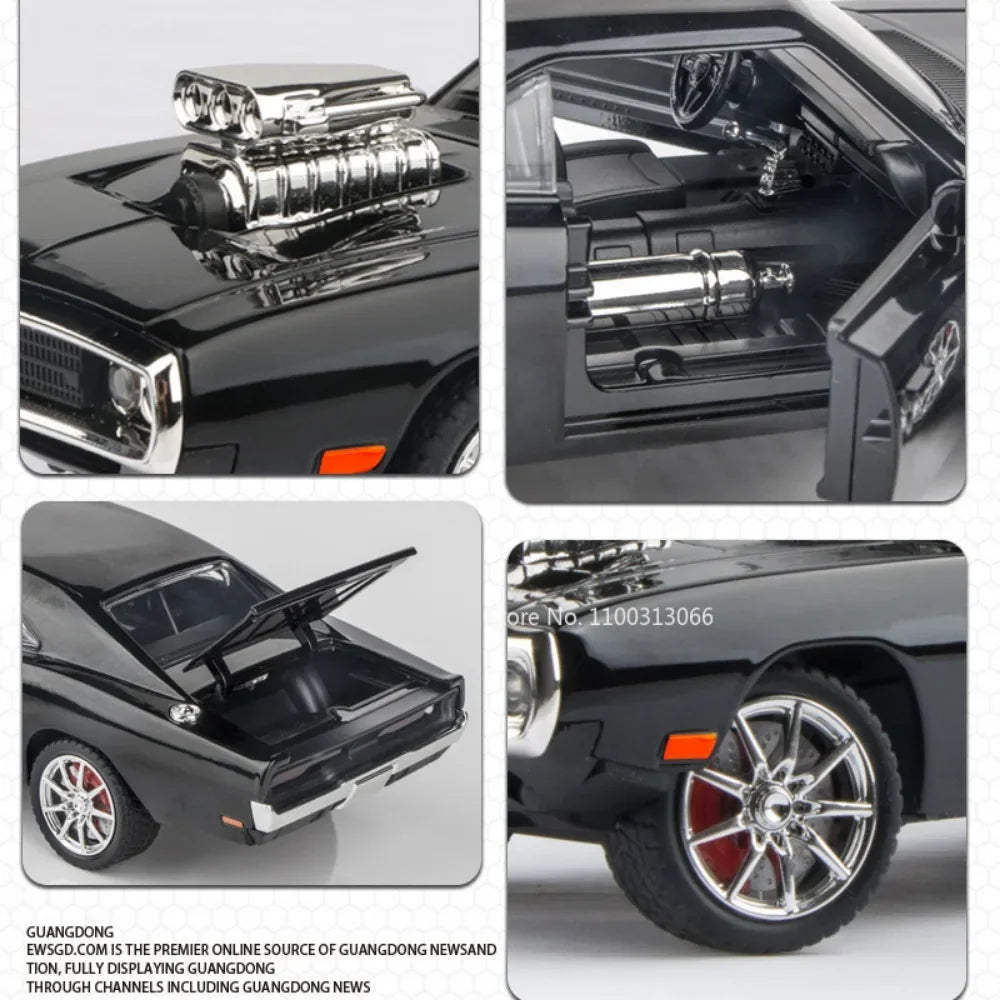 1:24 Scale Charger 1970 Alloy Car Model Toys Diecasts Metal High Simulation Vehicle with Sound and Light Car Toys Gifts for Boys