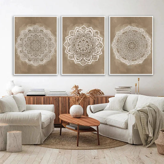 Boho Mandala Wall Art Canvas Painting HD Posters Print Brown HD Pictures Bathroom Geometry For Rustic Bedroom Office Home Decor