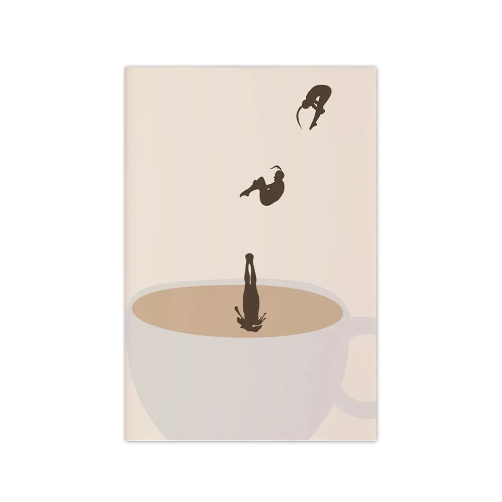 Retro Coffee Diving Poster Canvas Painting Good Morning Coffee Lover Print Wall Art for Living Room Home Kitchen Decor Frameless