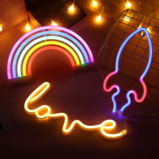 Rainbow Love Neon Sign Light for Bedroom Hanging Wall Party Christmas Decoration Colorful Night Light Neon Bulb Desktop Lamp