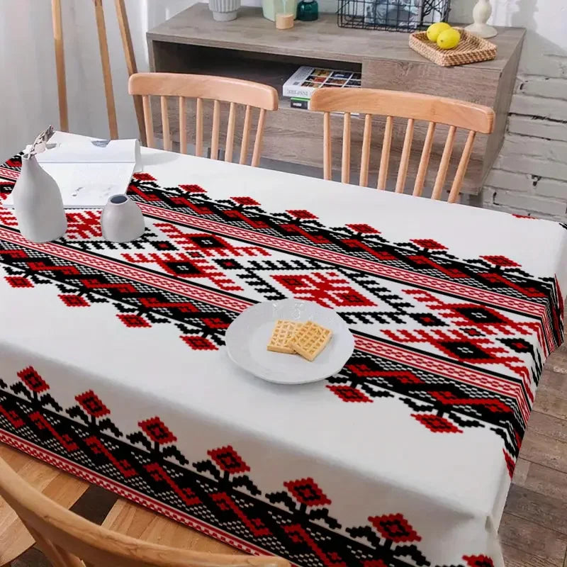 Bohemian Black Red Geometric Printed Rectangle Tablecloth Holiday Party Decor Washable Polyester Table Cloth Kitchen Table Decor