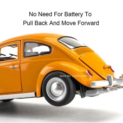 1:18 Scale Beetle 1955 Models Cars Alloy Diecast Toys Light Music Car Rubber Tires Pull Back Vehicles for Kids Collection Gifts