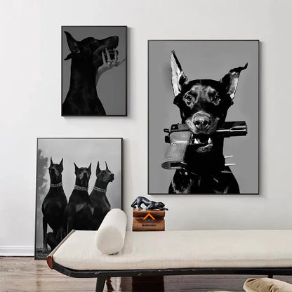 Black and White Luxury Car Doberman Posters and Prints Nordic Canvas Painting Wall Art Picture for Modern Home Living Room Decor
