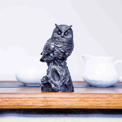 Creative Imitation Cast Iron Owl Ornaments Desktop Ornament Study Decor Handmade Animal Statues Desk Accessories Art Figurine
