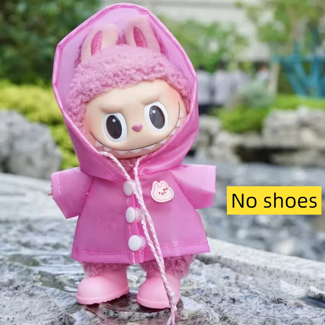 For 17cm Labubu  Transparent Raincoat  Macaron Raincoat Doll Clothes Heartbeat Outfits Labubu Accessories