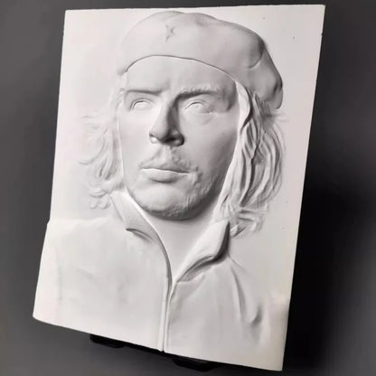 Che Guevara Plaster Bas-Relief Sculpture, Revolutionary Semi-Handmade Bust Statue for Home Decor, Artistic Collectible Gift