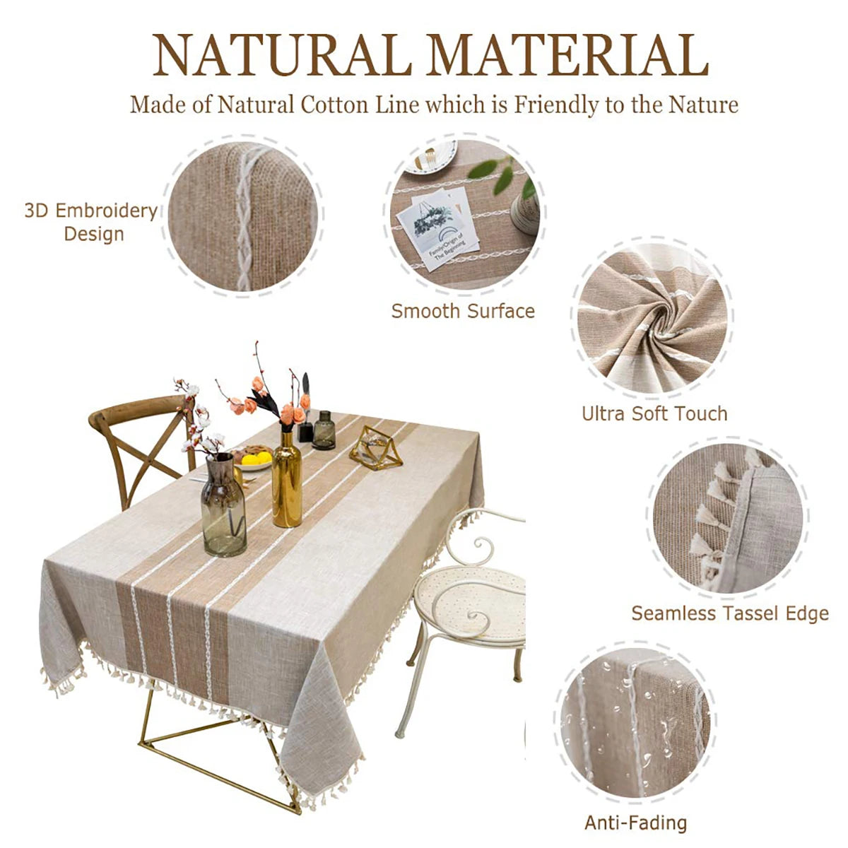 Tablecloth, cotton and linen anti-wrinkle and anti-fading embroidered tablecloth, rectangular tablecloth, tabletop decoration