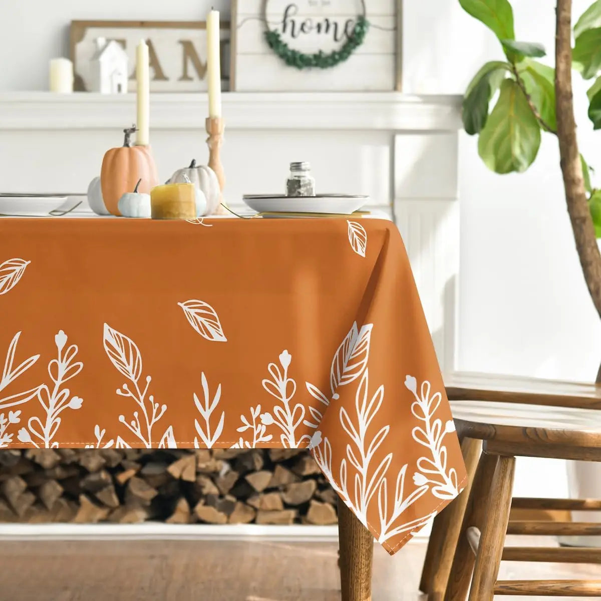 Autumn Thanksgiving Orange Wild Flower Tablecloth Fall Harvest Rectangle Table Cover Farmhouse Holiday Wedding Party Table Decor