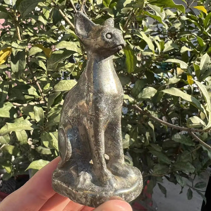Natural Pyrite Egyptian Cat Crystal Animal Powerful Statue Healing Children Holiday Gift Home Decoration