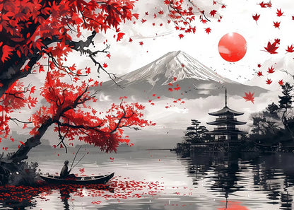 Japanese Landscape Ink Painting Poster Mountain Cherry Blossom Flowers Samurai Dragon Koi Canvas Picture Wall Art Home Decor