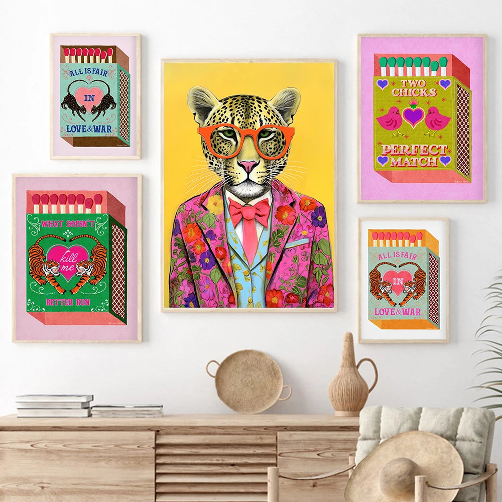 Retro Tiger Lover Wall Art Pictures Matchbox Chocolate Poster Print Vintage Fashion Funny Canvas Painting Living Room Home Decor