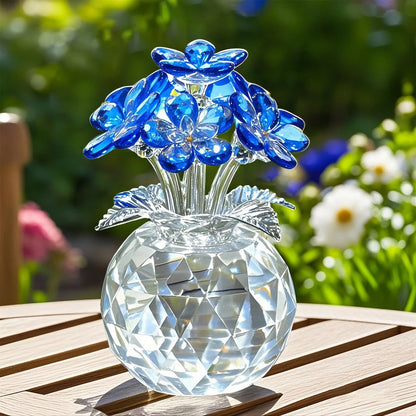 Crystal Bouquet with Round Vase Figurines Gifts for Women Glass Bouquet Ornament Romantic Gifts Table Centerpiece Home Decor