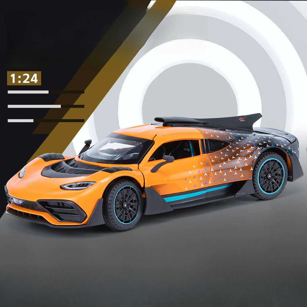 1/24 Scale Alloy Car Model ONE Sports Car Metal Diecast Toy Vehicles Simulation Sound & Light Toy for Children Gift Collectibles