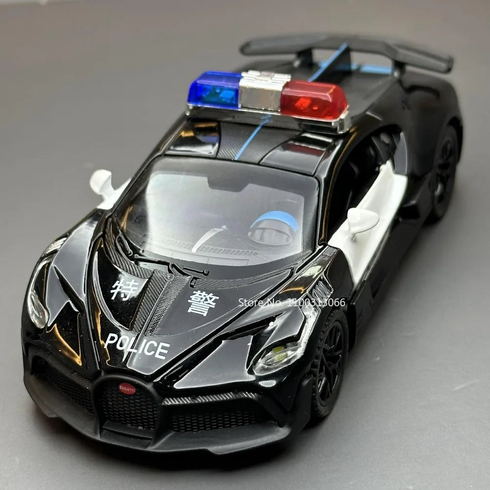 1/32 Bugatti Police Car Alloy Car Toy Metal Diecasts Model Supercar Vehicle with Light and Sound Super Sport Car for Child Gifts