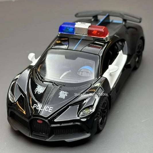 1/32 Bugatti Police Car Alloy Car Toy Metal Diecasts Model Supercar Vehicle with Light and Sound Super Sport Car for Child Gifts