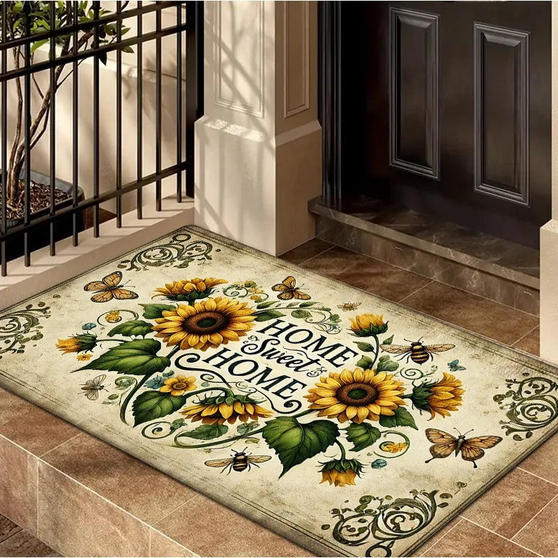 Sunflower Bee Printed Door Mat Living Room Doorways Entrance Welcome Rugs Bedroom Balcony Bathroom Non-slip Floormat Home Decor