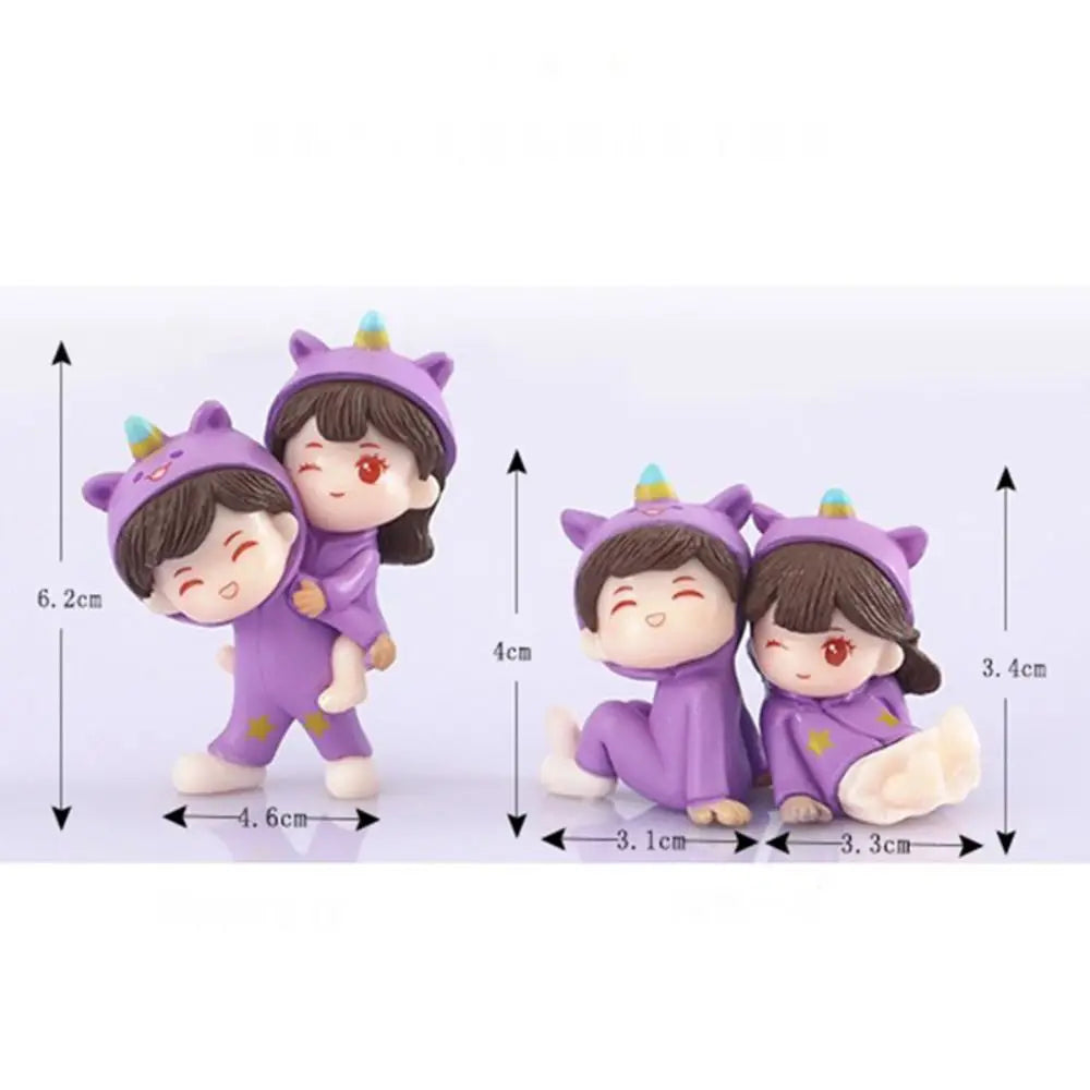 Small Figurines Car Decoration Cartoon Couples Resin Miniatures Dashboard Figurine Accessories Girls Gifts Air Vent Ornaments