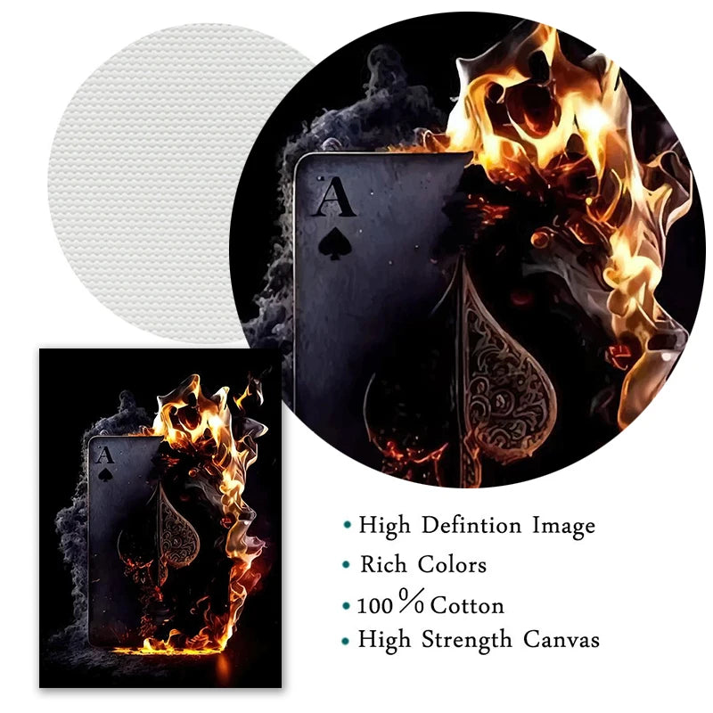 Modern Playing Card On Fire Posters Canvas Paintings And Prints Pictures Wall Art For Living Room Home Decor Frameless No Lights
