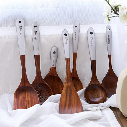 Ensemble d'outils de cuisine en bois massif, spatule en teck écologique, cuillère à riz, vaisselle de Protection de l'environnement, fournitures de cuisine ménagères
