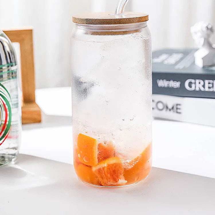 1PCS 500ML Bamboo Lid Straw Glass High Value Milk, Tea, Water, Coffee Cup Clear Mason Cup Gift Cup