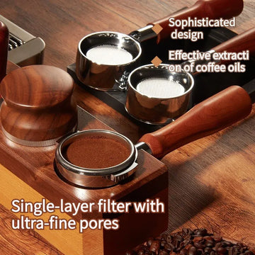 58MM Stainless Steel Double Ear Coffee Machine Handle Bottomless Filter Portafilter Universal Wooden E61 Espresso Coffee Tools