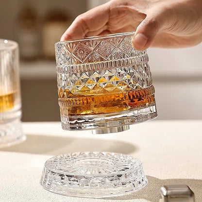 European Crystal Wine Decanter with Rotating Star Design - Whiskey & Beer Glass Set, Modern Home Bar Accessories Gift