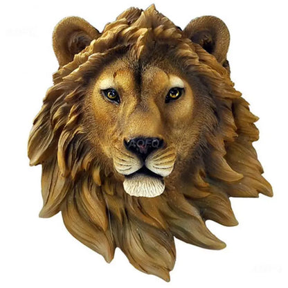 New Resin Simulation Animal Figurines Wall Wolf Head Status Lion Figure Decor Bar Mural Sculptures Ornaments Home Accessories