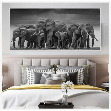 African Elephant Herd Wall Art Modern Black And White Animal Canvas Posters And Prints Decorate Living Room Bedroom Gifts