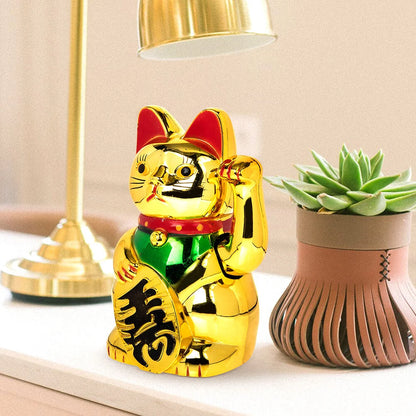 Asia Household Gold Trim Fortune Cat Figurine Statue Ornament Good Luck Asian Auspicious Decoration Waving Hand Paw Up
