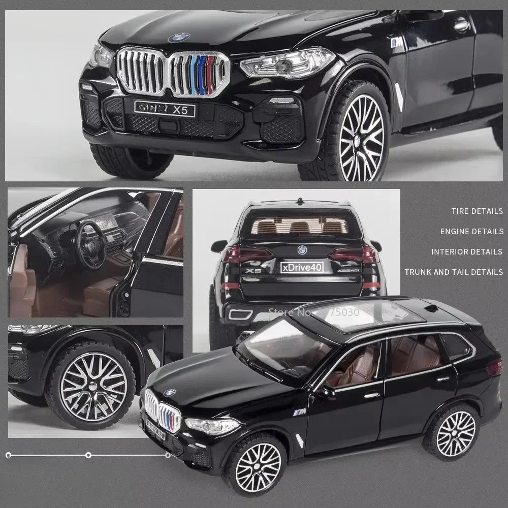 1:32 Scale X5 M8 Alloy Cars Models Diecast Toys with Light Sound SUV Doors Opened Miniature Vehicles for Kids Collection Gifts