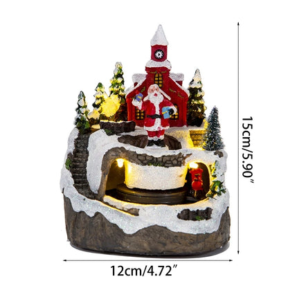 Resin Statue Xmas Decorative Village House LED Lighted Musical Snow House Christmas Tabletop Figurine Home Festival