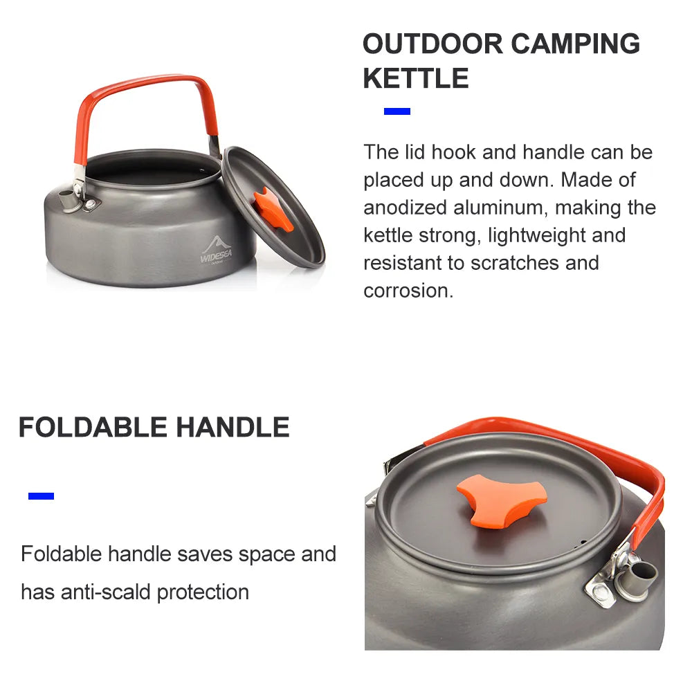 Widesea 1.1L 2L1.5L Camping Water Kettle Outdoor Coffee Kettle Tableware Picnic Set Supplies Equipment Utensils Tourism Cookware