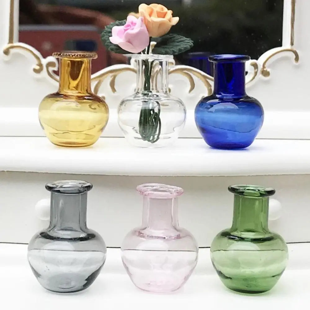 Bunte 1:12 2,5 cm Mini Glasvase handgemachte Puppenhaus Miniaturen Vase Puppenhaus Decora Küche Ornament DIY Zubehör
