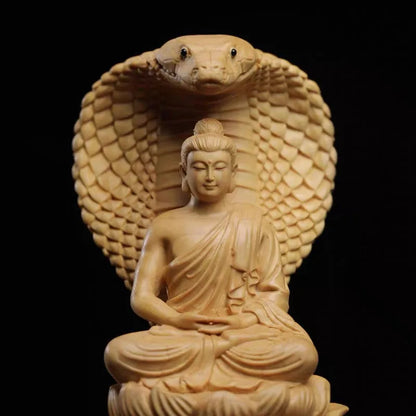 1PC Boxwood Carving Sakyamani Buddha Ornament Snake Protection Buddha Home Decoration Car Decoration Crafts