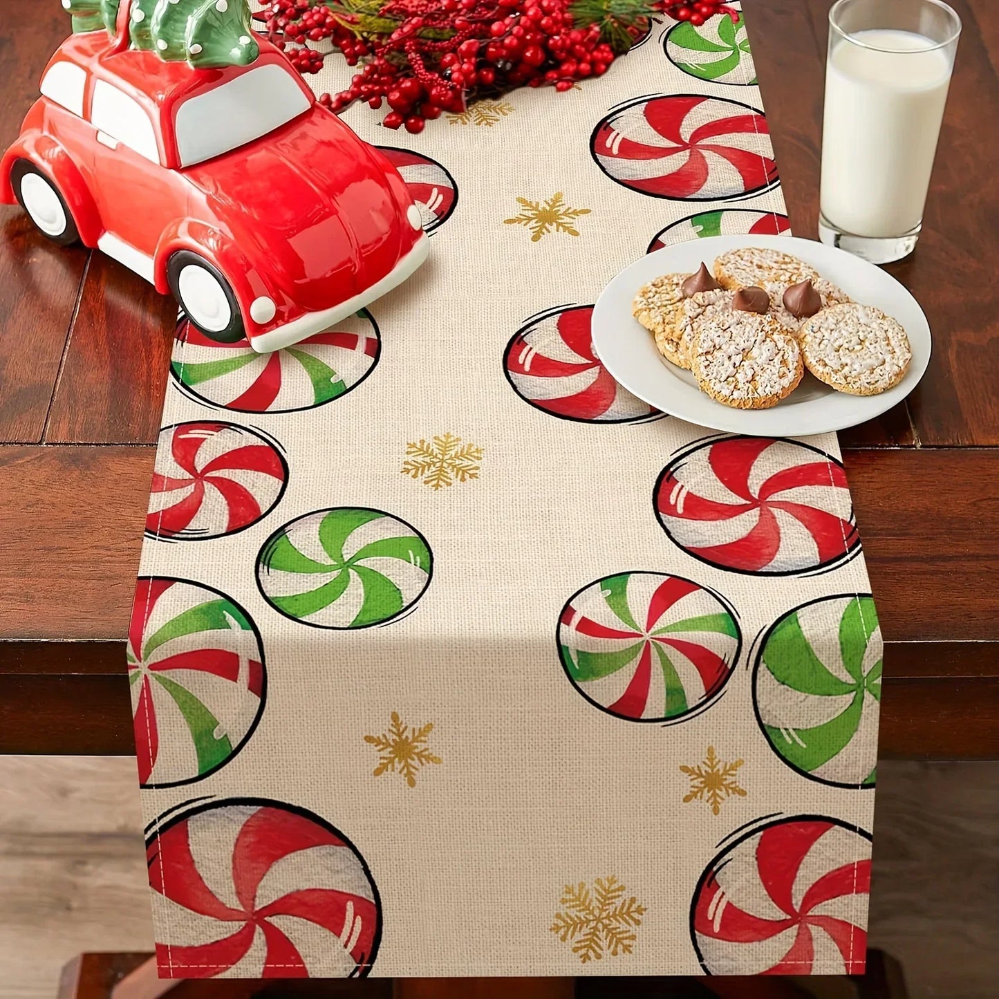 Christmas Gingerbread Man Candy Cane Linen Table Runner  Table Decor Winter Xmas Table Runners Dresser Scarf Navidad Decorations
