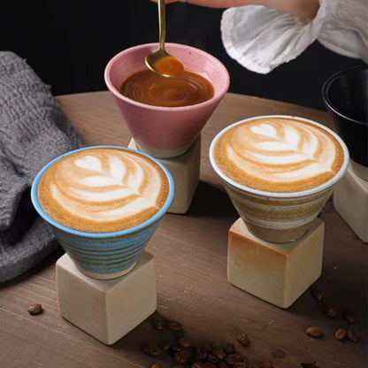 Japanese Coffee Cup with Saucer 1PC Retro Ceramic Tea Cup Mug Latte Espresso Pull0 Flower Cappuccino New Pottery Mug 100ml/3.5oz