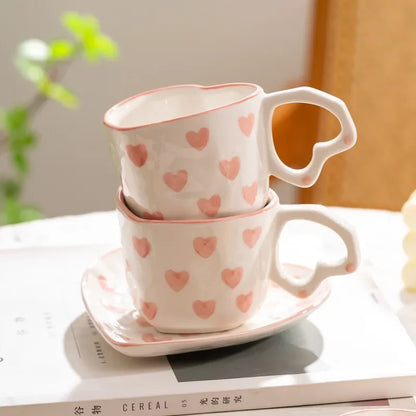 Creative INS Style Cute Coffee mug Tea Cup Hand Painted Love Heart Ceramics Milk Cups Coffee Cups For Home office Tableware Gift