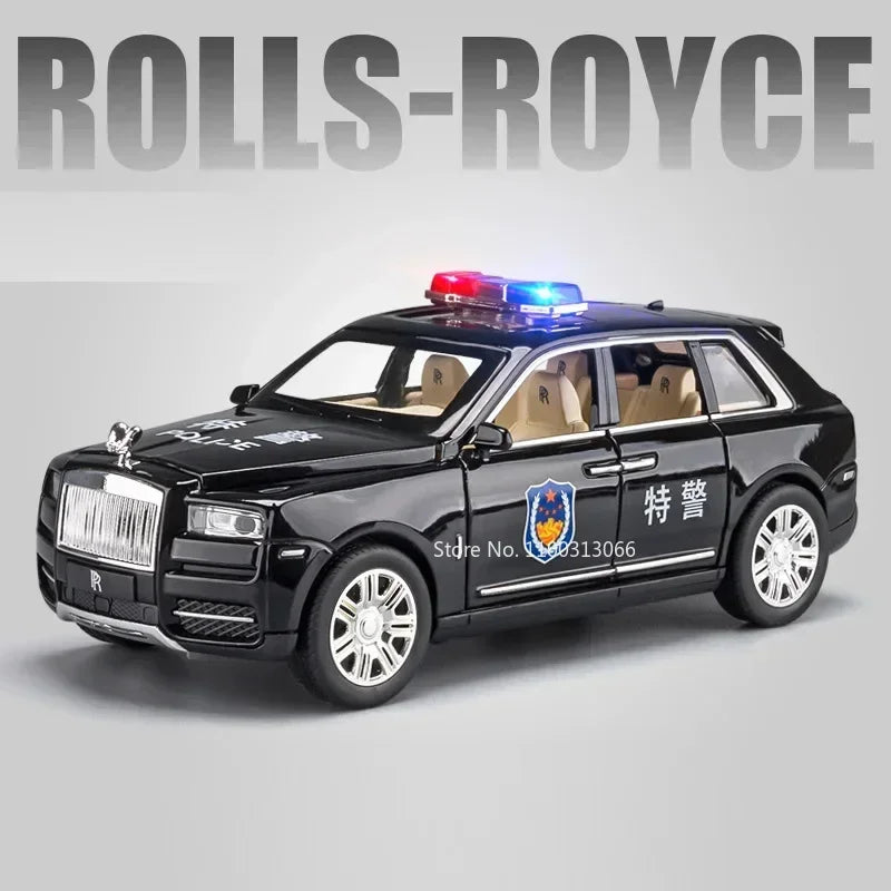 1:24 Scale Rolls-Royce Cullinan Police Cars Models Toys With Light Sound Wheel Pull Back Off-road Vehicles Boys Festival Gifts