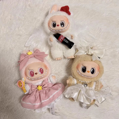 Clothes for Labubu 17cm Outfit Accessories for The Monsters Clothing Kid Gift Bow Pink Sakura Set Dress and Hairpin