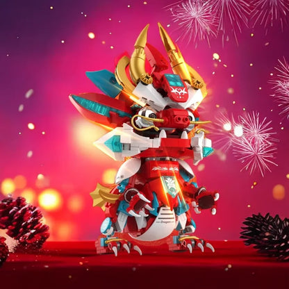 JAKI Blocks Kids Building Toys DIY Bricks Chinese Culture Mythical Puzzle Dragon New Year Gift Home Decorations Presents 5138
