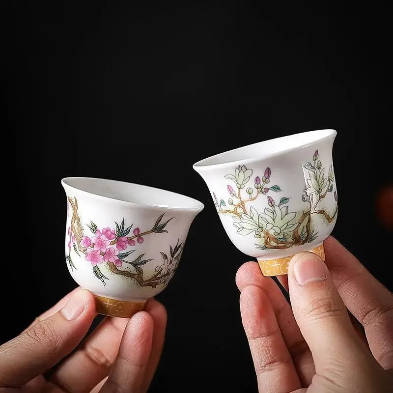 Kung Fu Tea Cup Twelve Flower Gods Set Enamel Pastel Ceramics 12 Pieces Gift Box Host’s Ceramics & Pottery Chinese Teaware