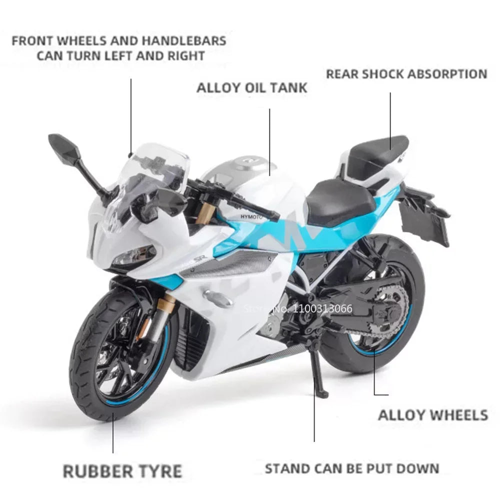 1/12 Alloy Diecast Cfmoto 250SR Racing Motorcycle Model Car Toys Rubber Tires Light Sound Motorbike Vehicle for Children Gifts